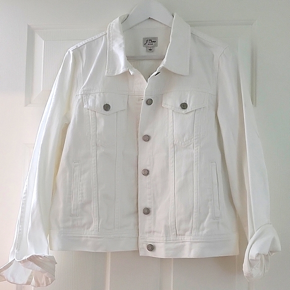 J crew denim jacket size L, white